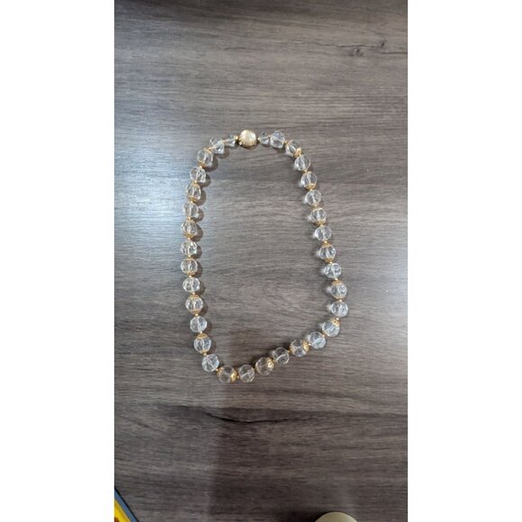 Vintage Hong Kong Crystal Bead Necklace Clear & Gold-Tone 22” Elegant Jewelry - Picture 3 of 6
